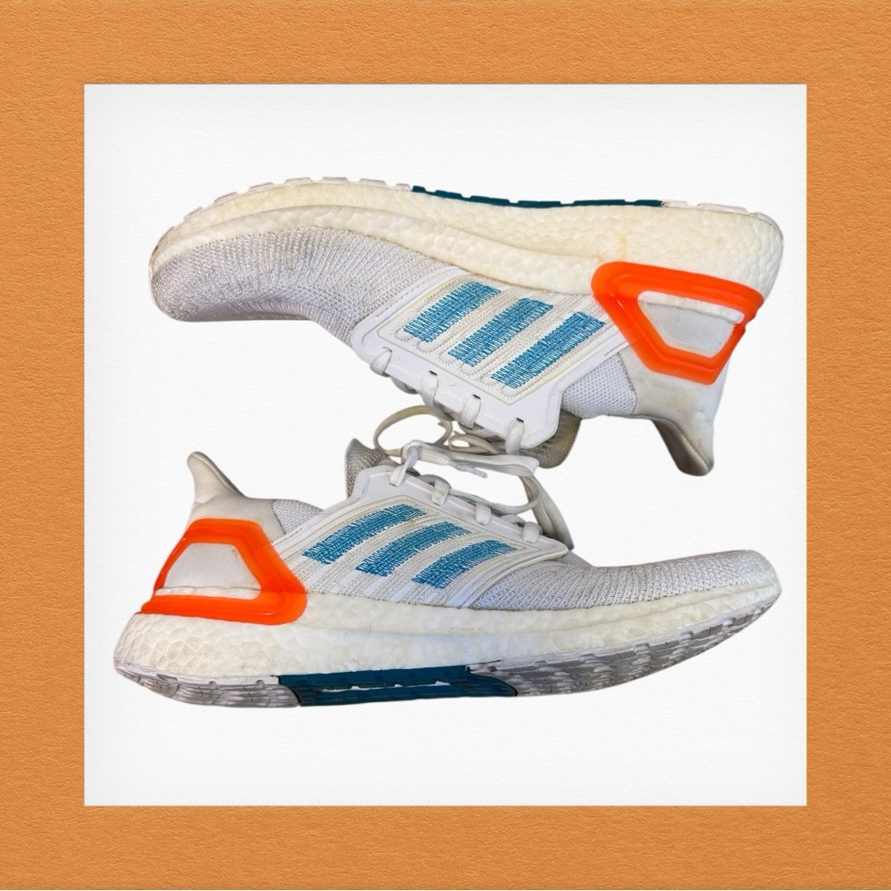 Adidas Ultraboost Primegreen White/Blue Sneakers with Orange Accents- 10.5